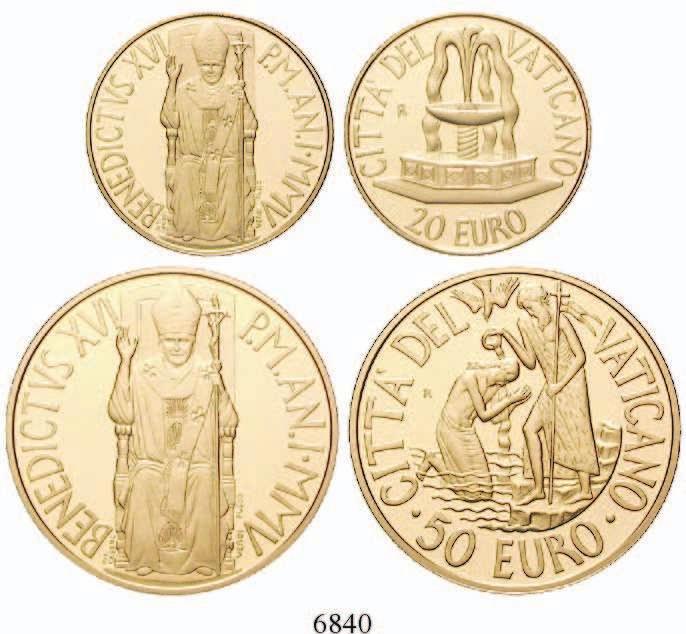 Gold. Tagespreis, PP 1.200,- 6843 5 Euro und 10 Euro 2006. Satz von 2 Münzen. Weltfriedensjahr / Kolonnaden auf dem Petersplatz.