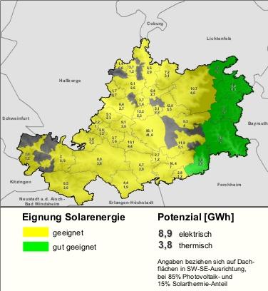 Ergebnisse der Handlungsempfehlungen Gemeindescharfe Einschätzung der Eignung für Solarenergie Berechnungsgrundlage Photovoltaik / Solarthermie: Einstrahlung pro m 2, Kategorien für Wohn- und