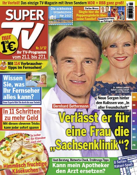 1 Redaktionelle Konzepte PZN: 511955 Copypreis: 1,30 EUR (Stand Juni 2017) Super TV ist die reichweitenstarke wöchentliche Programmzeitschrift in den neuen Bundesländern.