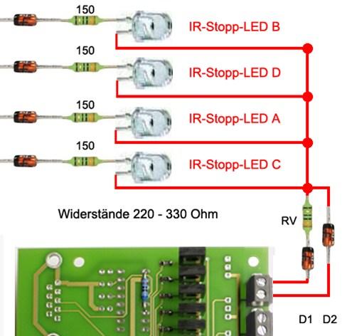 S E I T E 1 9 Unbedingt ist darauf achten, dass beide Bausteine eine Diode als Gleichrichter verwenden! Zuerst wird der Ampeldecoder mit den Ampeln verbunden und geprüft ob diese funktionieren.
