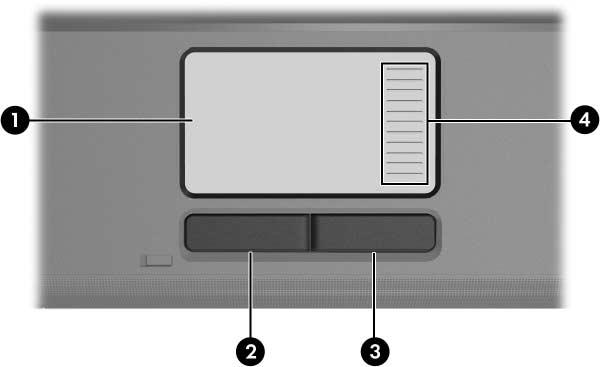 TouchPad Komponente 1 TouchPad* Zum Bewegen des Zeigers und Auswählen und Aktivieren von Objekten auf dem Bildschirm.