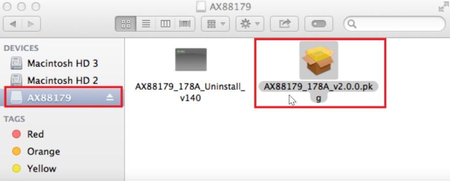 II-2. Mac OS Treiber-Installation 1. Klicken Sie auf AX88179_178A.