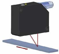 Der Laserstrahl trifft als kleiner Punkt auf das Objekt und der Empfänger des Sensors detektiert die Position dieses Punktes. Über die Winkelbeziehung wird die Distanz berechnet.