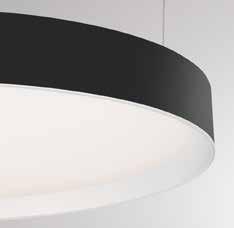3000mm werkzeuglos höhenverstellbarer Abhängung Round suspended LED luminaire in 2 dimensions Inside angular decoration ring white or black Covered with recessed opal diffuser Switchable, optional