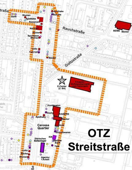 Ortsteilzentrum Streitstraße Verkaufsfläche Bestand 2013/15: 8.600 qm Entwicklungsrahmen: 2.500 bis 3.