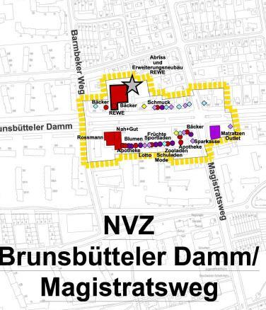Nahversorgungszentrum Brunsbütteler Damm/Magistratsweg Verkaufsfläche Bestand 2013/15: 3.200 qm Entwicklungsrahmen: 1.