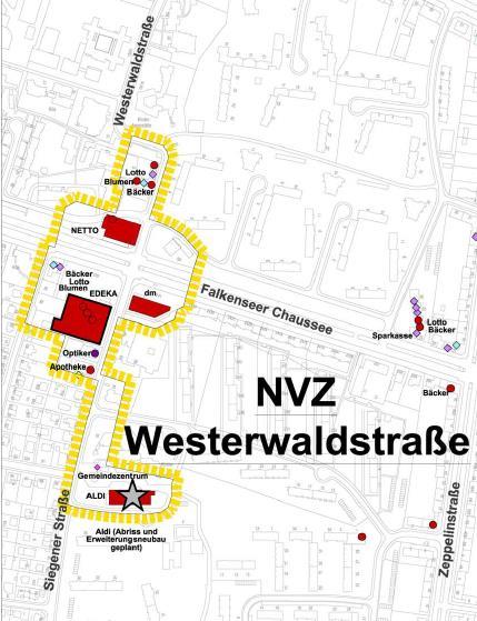 Nahversorgungszentrum Westerwaldstraße Verkaufsfläche Bestand 2013/15: 4.200 qm Entwicklungsrahmen: 1.