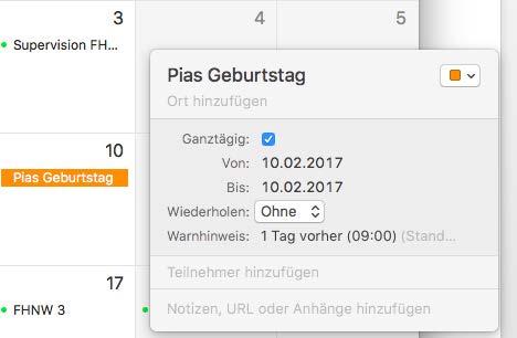 20. Schreiben Sie ein Ereignis in Ihren Kalender, z.b. Pias 20. Geburtstag.