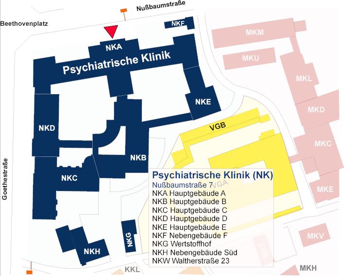 Psychiatrische Klinik Im Bauteil NKC (Station C0) ist WLAN verfügbar. Hauptgebäude 3.OG Im Bauteil NKC (Station C3) ist WLAN verfügbar.
