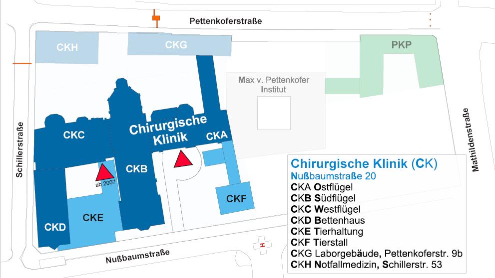 Chirurgische Klinik Hauptgebäude UG Im Bauteil CKE ist im Bereich der Versuchstierhaltung und der Seminarräume WLAN verfügbar.