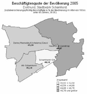 Einzeldarstellung der Stadtbezirke - Scharnhorst Tabelle 62Demographische Indikatoren 2005 Bevölkerung am Ort der Hauptwohnung Stichtag 31.12. darunter im Alter von Jahren 6 - u. 10 - u. 14 - u. u. 3 3 - u.