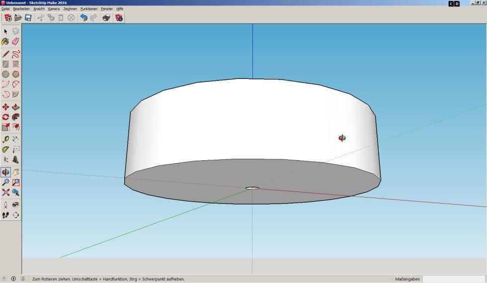 0. Kontrolle der konstruierten Scheibe mit einem durchgängigen Loch () Das Werkzeug Rotier-Funktion auswählen und einmal mit der linken Maustaste anklicken.