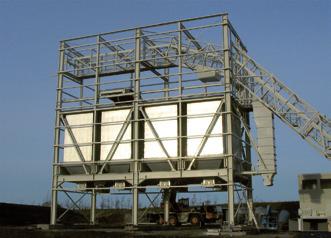 Fully sheeted inclined / horizontal double skip mixed material storage system with 7 silos