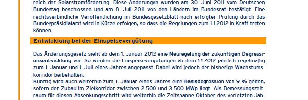 Informationen der EEG-Novelle 2012 in