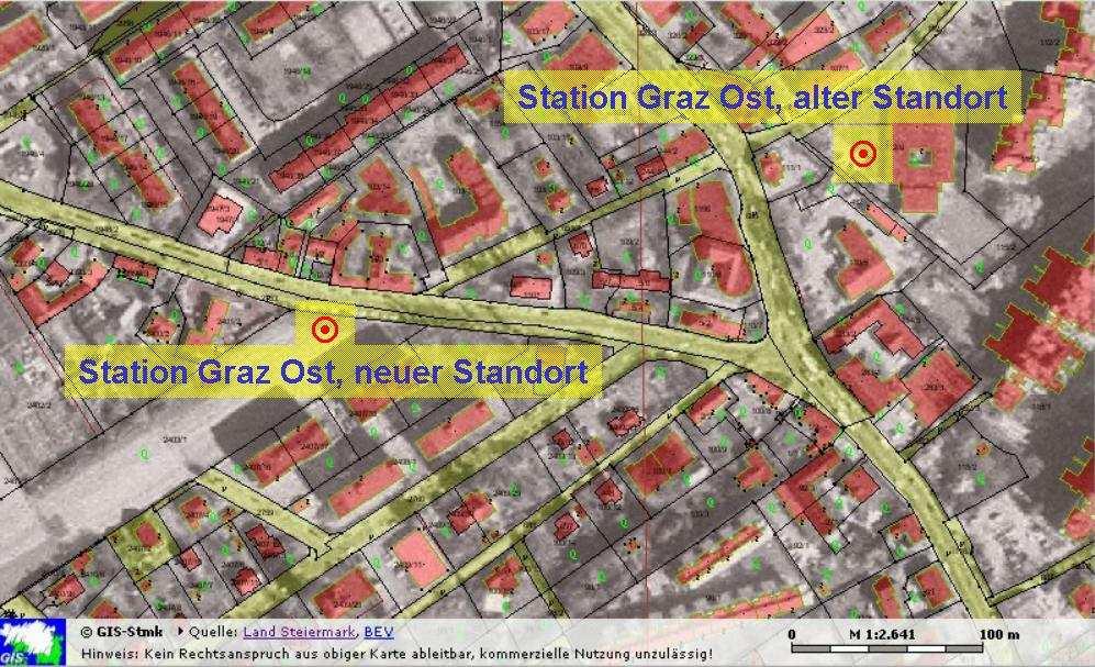 7.3. Neuerungen im Immissionsmessnetz 7.3.1 Neuer Standort Graz Ost Im Umfeld des bisherigen Standortes der Messstelle Graz Ost wurden neue Wohnbauten sowie eine Erweiterung der Volksschule Eisteich errichtet.