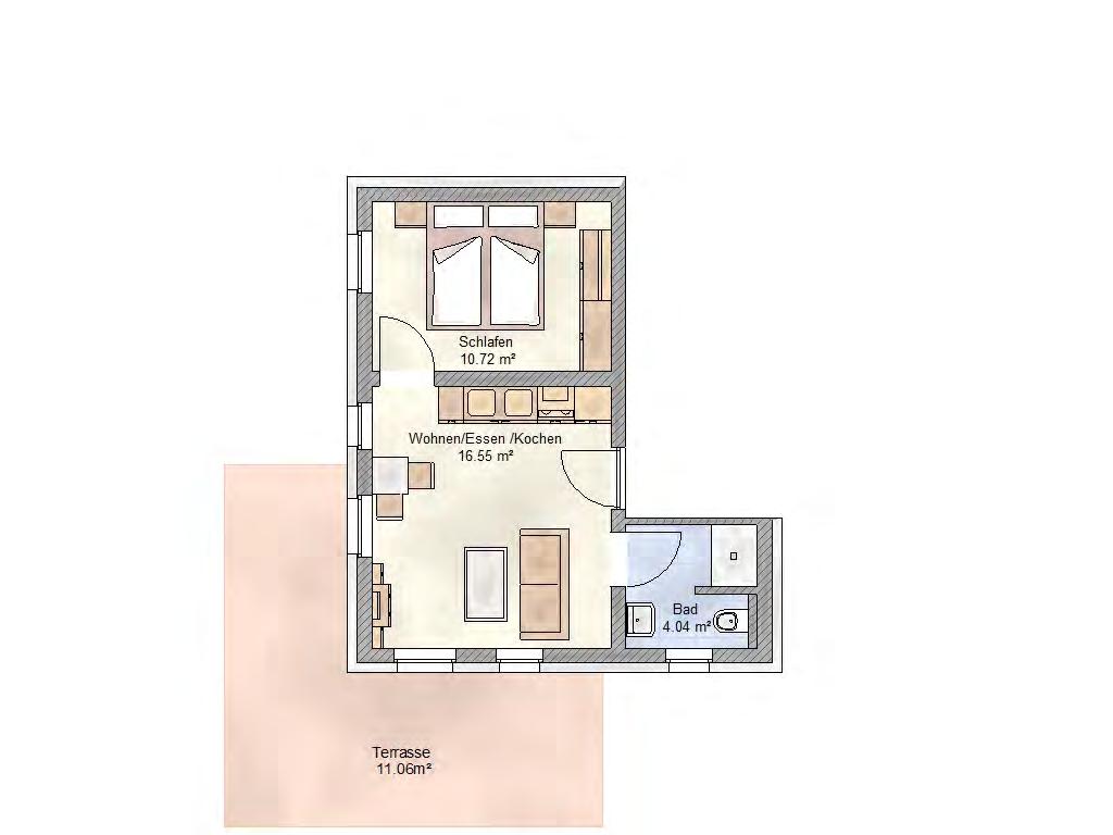 -ZKB mit Terrasse EG Wohn äche: 4,37 m² WE 9 16,55 m 10,7 m Terrasse Kellerraum Ideale Wohnung für Singles oder Paare