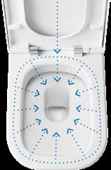 2 Dank des randlosen Designs wird das Wasser entlang des gesamten oberen Bereichs des WC-Körpers und anschließend nach unten in Richtung Abgang gespült.