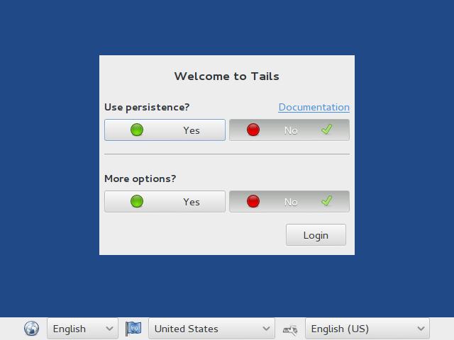Funktionen in Tails Startmodi: Normal; Troubleshooting Tails Greeter