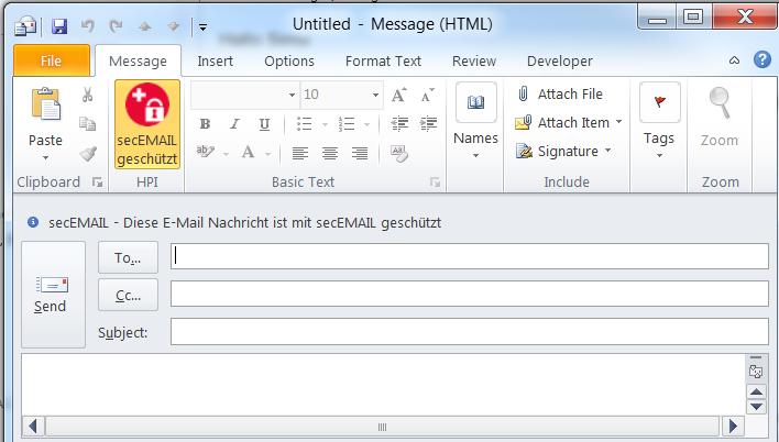 1 secemail versenden 1.1 Microsoft Outlook Klicken Sie auf den Button secemail Ihre Nachricht wird sicher übermittelt. 1.2 Mobiltelefon Geben Sie zu Beginn des E-Mail Betreffs folgende Zeichen ein: // Ihre Nachricht wird sicher übermittelt.