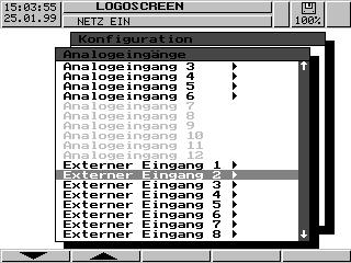 4 Bedienung und Visualisierung 4.2 Externe analoge Eingänge Die angeschlossenen externen analogen Eingänge werden im Bildschirmschreibermenü Konfiguration Analogeingänge konfiguriert.