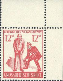 494 KRIEGS- UND PROPAGANDA-FÄLSCHUNGEN II. WK 8824 WHW/Himmler, Heftchenblatt mit vier senkr. Zusammendrucken, oben Heftchenzähnung und zwei Marken Falzrest. Sehr selten.