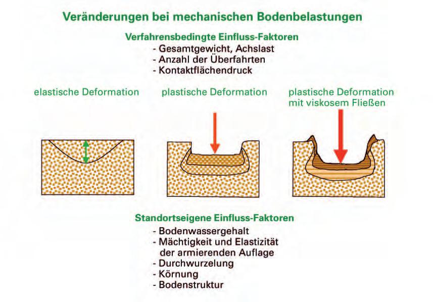 Abb. 2: Veränderungen bei mechanischer Bodenbelastung Plastische Deformation mit viskosem Bodenfließen Bei einer plastischen Deformation mit viskosem Fließen erfolgt eine vollständige Veränderung der