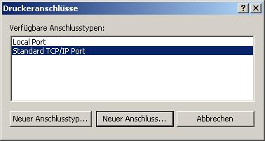 5 Wählen Sie Standard-TCP/IP Port und klicken Sie auf Neuer Anschluss.