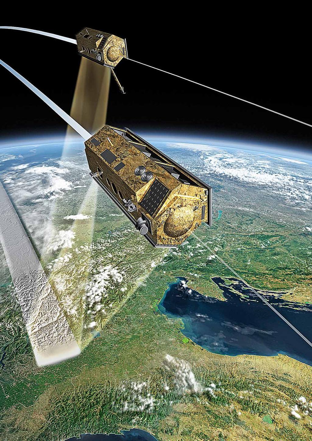 Satellitenbodenstation Weilheim Die LEO-Satelliten TerrarSAR-X und TanDEM-X im Formationsflug.