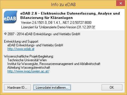 Seite A12 4.3. Lizenzdatei installieren Nach der Installation muss die Lizenzdatei installiert werden. Für die Auswahl der Lizenzdatei öffnen Sie den Info-Dialog über den Befehl Hilfe->Info.