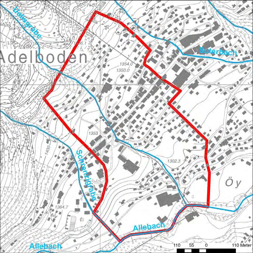 Abbildung 2: Testgebiet Gemeinde Adelboden (rote Umrandung).