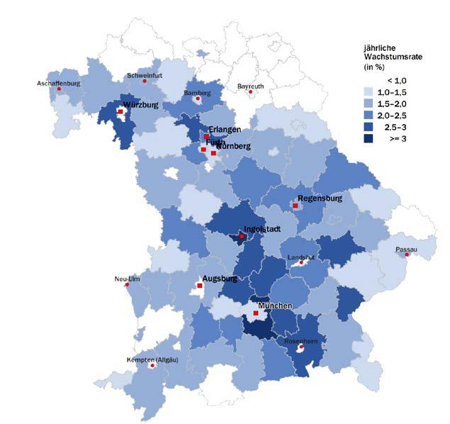 Basisszenario für die Entwicklung der Bruttowertschöpfung in den bayerischen Kreisen 2010 2030 (in %) Quelle: HWWI.