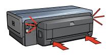 Hinweis: Drücken Sie beim Anbringen des Duplexers am Drucker nicht die Tasten, die sich an beiden Seiten befinden. Verwenden Sie diese nur, wenn Sie den Duplexer vom Drucker entfernen. 12