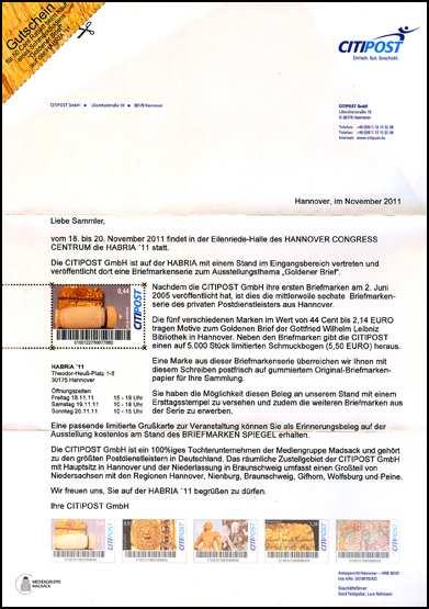November 2011 - Ausgabe "Der Goldene Brief aus Birma" selbstklebend - MiNr 50/4 Kpl.