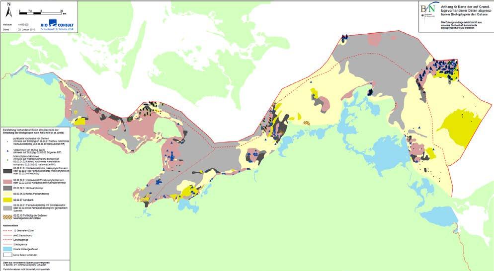 Beschreibung und Einschätzung des Umweltzustands 35 Abbildung 9: Karte der auf Grundlage vorhandener Daten abgrenzbaren Biotoptypen der deutschen Ostsee (nach SCHUCHARDT et al., 2010).
