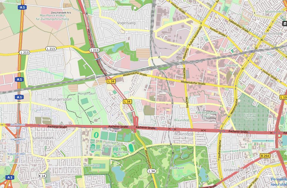 und Süden - Abfahrt Köln-Lövenich rechts auf die Aachener Straße Richtung Zentrum - nach ca. 2,6 km links auf Alter Militärring abbiegen - nach ca. 450 m (2.