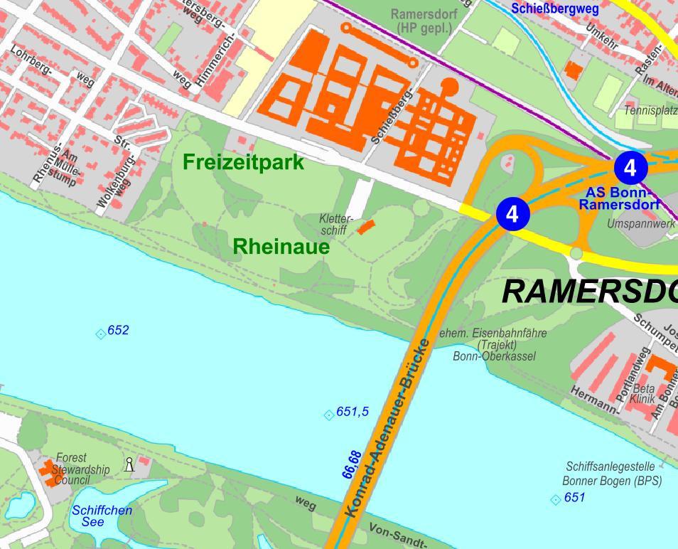 STRECKENBEREICH D E: E 6 5 4 3 2 1 D Erläuterungen: 1.... knapp am Rheinufer ist eine Stütze vorzusehen (Achtung bei Hochwasser). 2.... Rheinüberquerung schräge Länge.