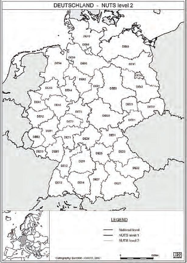 Die Regionalstatistik der Europäischen Union Grafisch stellt sich die Aufteilung der Regionen nach der Systematik NUTS-2 für die