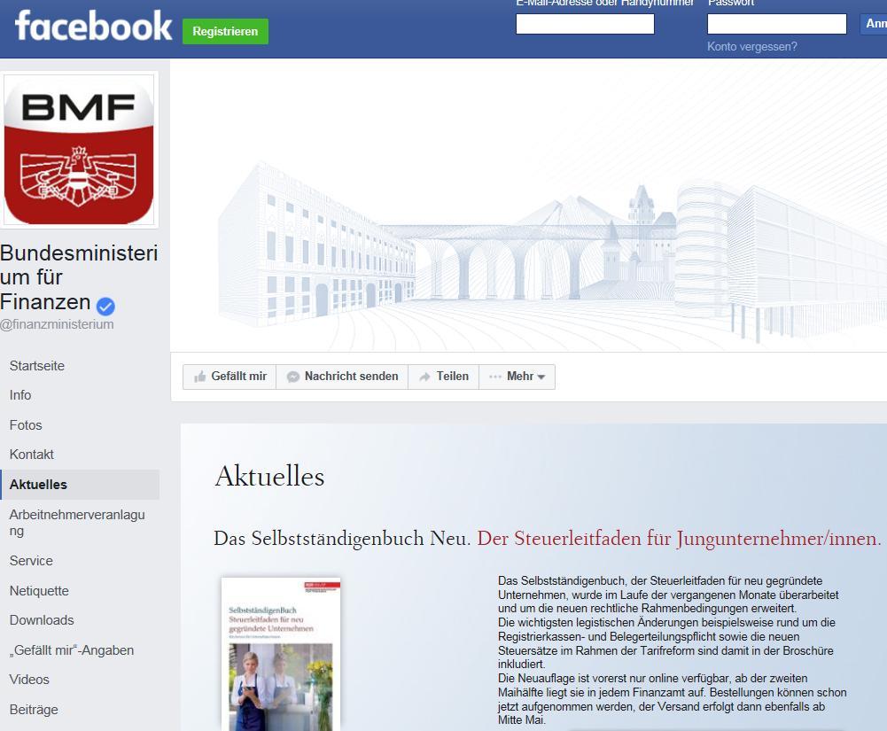 BMF bei Facebook Offizielle Facebook-Präsenz des Bundesministeriums für Finanzen: Aktuelle