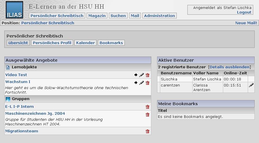 E-Lernplattform ILIAS 3 Kurzreferenz für Studierende der HSU HH Internet Adresse: http://ilias.hsu-hh.