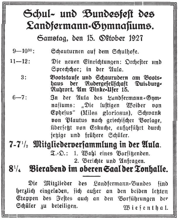 LfG BUND E.V. Das Organisatorische ging schnell über die Bühne. Am 19. April 1926 fand von 8.40 Uhr bis 9.