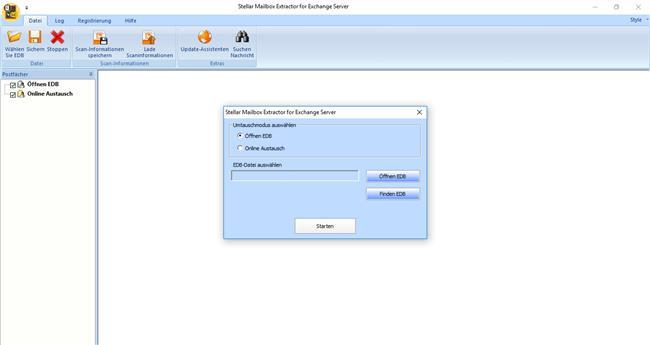 Benutzeroberfläche Die Software Stellar Mailbox Extractor for Exchange Server besitzt eine sehr einfach zu bedienende grafische Benutzeroberfläche.