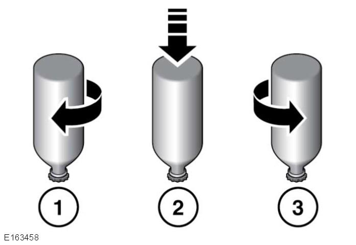 R Kraftstoff und Tanken 1. Die Nachfüllflasche über der Öffnung des Einfülldeckels platzieren und im Uhrzeigersinn drehen, bis sie einrastet. 2.