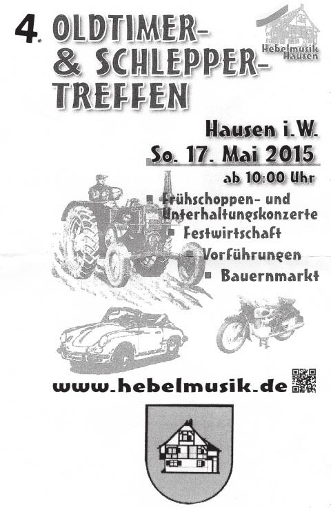 Hausener Woche Ausgabe 19/15 Aus der Gemeinde Am Sonntag, 17. Mai 2015 veranstaltet die Hebelmusik Hausen rund um die Hausener Schule und die Festhalle das 4.