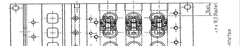 Umbau des Ventilterminals RE 19 in mehrere Druckzonen Im Ventilterminal RE 19 lassen sich die Sammelkanäle 1 für die Druckversorgung sowie 3 und 5 für die Abluft in verschiedene Druckzonen