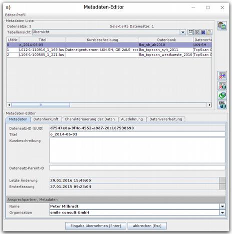 Metadaten - Editor Auflistung der Metadaten Editor für