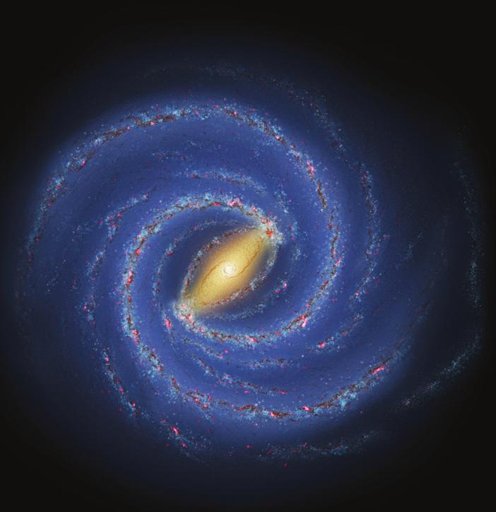 das sie in 220 Millionen Jahren einmal umkreist. Im Scheibenzentrum vermuten Astronomen eine ungewöhnliche Materiekonzentration ein gewaltiges Schwarzes Loch.