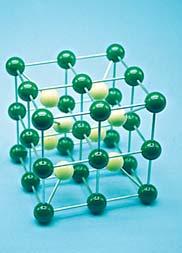 003 Natriumchlorid-Gitter Bei diesem unzerlegbaren, stabilen Würfel mit 20 cm Kantenlänge sind die Ionendurchmesser im richtigen Verhältnis angeordnet.