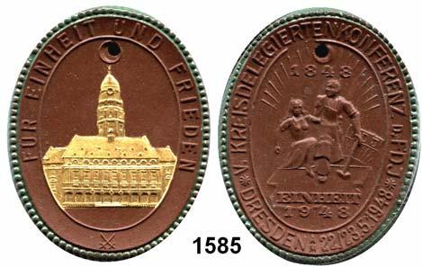 Fast prägefrisch 60,- 1585 1410.? - 1948 braun, Rand grün und Rathaus gold. V. Kreisdelegierten-Konferenz der FDJ Nicht im Scheuch.
