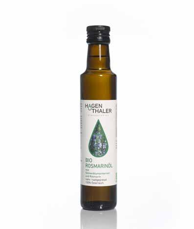 Bio Rosmarinöl Bio Sojaöl Für unser Rosmarinöl werden Sonnenblumenkerne der Sorte High Oleic gemeinsam mit getrockneten Rosmarinnadeln gepresst.