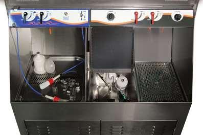 MOD. 185AX + STAR II 2G Kombiniert, automatisches und manuelles Waschen mit Lösungsmittel sowie manuelles Waschen mit Wasser Automatische Dampfabsaugung an der Arbeitsstelle Wasserbereich Vorwaschen
